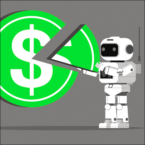 Illustration of robot taking slice of "money"