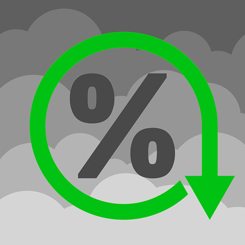 Illustration of percent sign surrounded by a downward pointing arrow