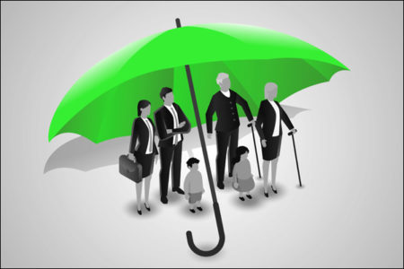 Graphic of family under umbrella